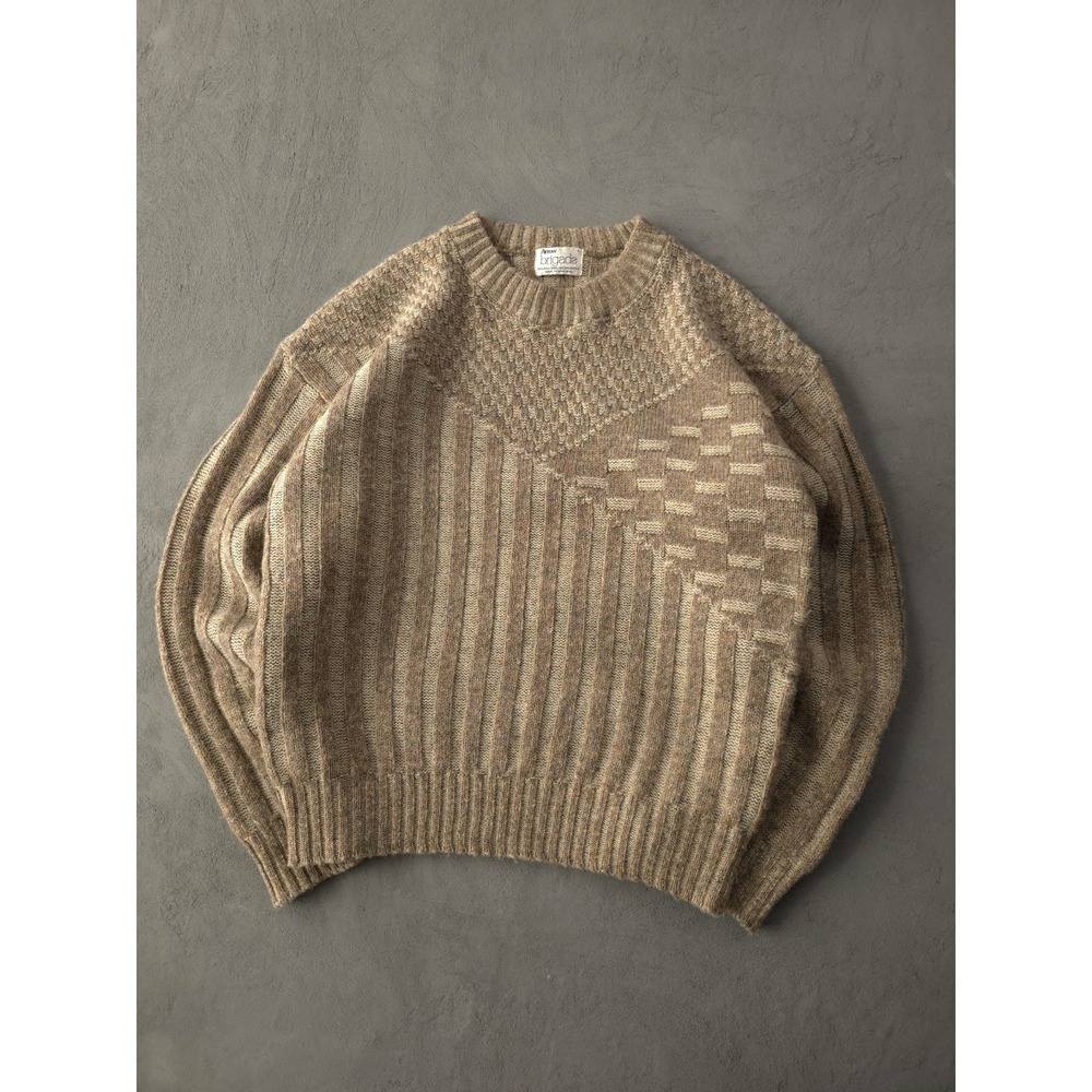 Vintage 80s Arrow Brigade Beige Shetland Wool Blend Crewneck Sweater L